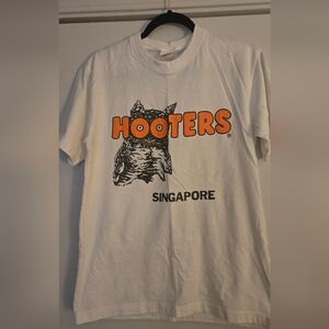 RARE/ VINTAGE ~Singapore Hooters~ White Tee with Orange Logo and Owl Graphic